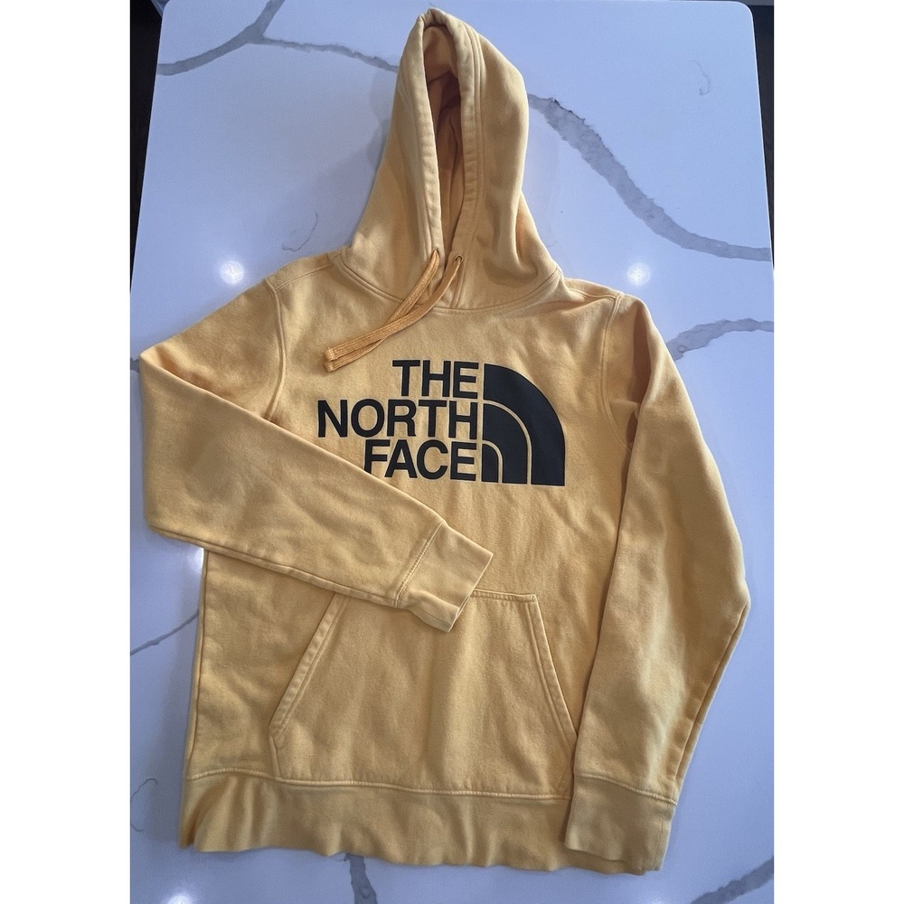 NORTH FACE Men's Pullover Hoodie Sweatshirt Yellow Classic Logo Size Small‎